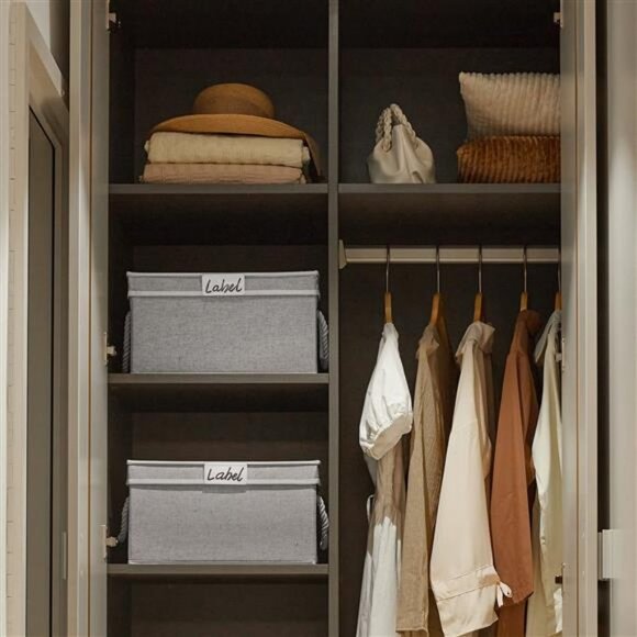 Fabric Storage Baskets with Lids, and Cotton Rope Handles, 2-Pack - Picture 2 of 5